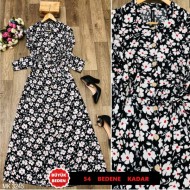 Büyük Beden Papatya Desenli Düğmeli Pamuk Viskon Elbise Siyah Büyük Beden Papatya Desenli Düğmeli Pamuk Viskon Elbise Siyah