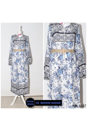 Büyük Beden Çiçek Bahçesi Pamuk Viskon Elbise KEMER HEDİYELİ Mavi Büyük Beden Çiçek Bahçesi Pamuk Viskon Elbise KEMER HEDİYELİ Mavi