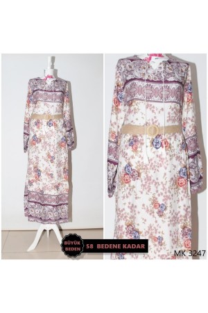 Büyük Beden Çiçek Bahçesi Pamuk Viskon Elbise KEMER HEDİYELİ Mürdüm Büyük Beden Çiçek Bahçesi Pamuk Viskon Elbise KEMER HEDİYELİ Mürdüm