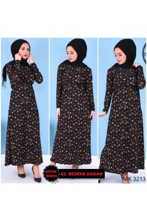 Büyük Beden Baskılı Krep Kumaş Elbise 64 bedene kadar Siyah Çiçekli Büyük Beden Baskılı Krep Kumaş Elbise 64 bedene kadar Siyah Çiçekli