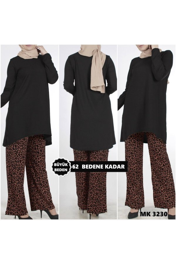 Büyük Beden Desenli İkili Takım Leopar Büyük Beden Desenli İkili Takım Leopar