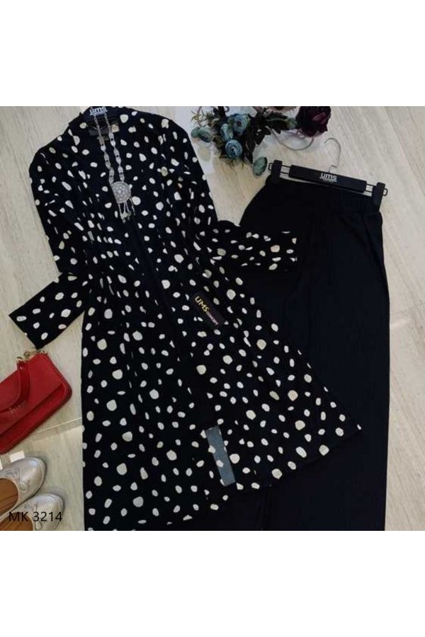 Büyük Beden Desenli Üçlü Takım kimonotunikpantolon Siyah Damla Büyük Beden Desenli Üçlü Takım kimonotunikpantolon Siyah Damla