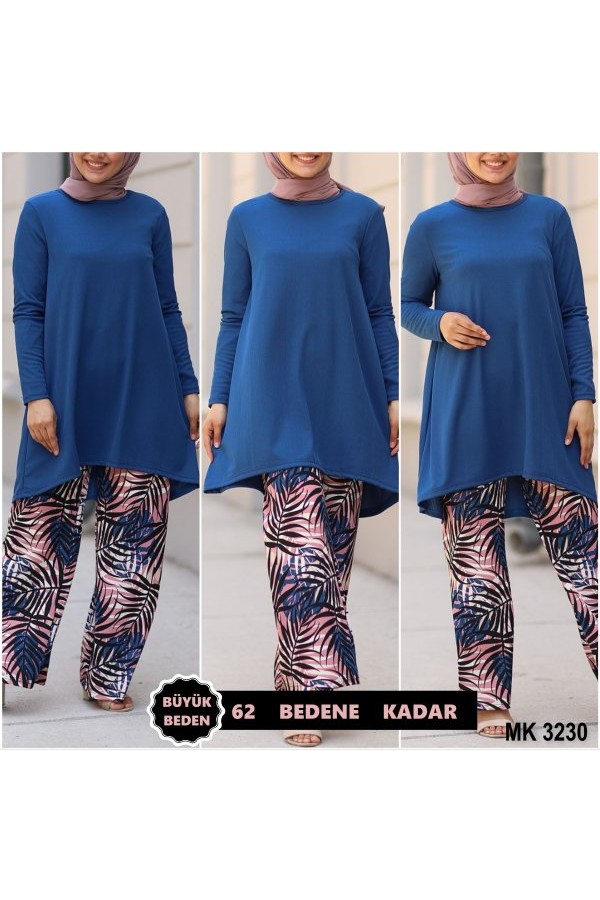 Büyük Beden Desenli İkili Takım Mavi Büyük Beden Desenli İkili Takım Mavi