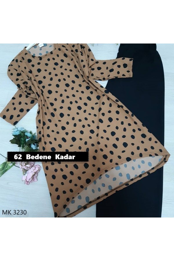 Büyük Beden Desenli İkili Takım Vizon Büyük Beden Desenli İkili Takım Vizon