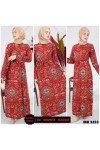 Büyük Beden Desenli Pamuklu Elbise  Kırmızı Etnik
