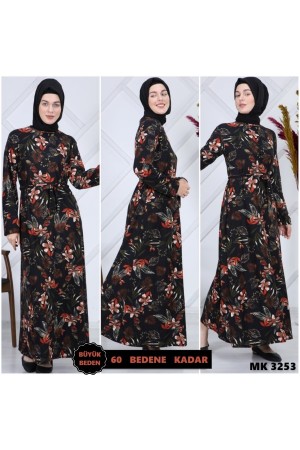 Büyük Beden Desenli Pamuklu Elbise Siyah Kiremit Büyük Beden Desenli Pamuklu Elbise Siyah Kiremit