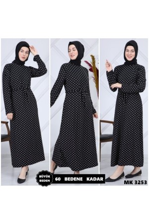Büyük Beden Desenli Pamuklu Elbise Siyah Puanlı Büyük Beden Desenli Pamuklu Elbise Siyah Puanlı