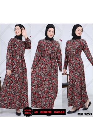 Büyük Beden Desenli Pamuklu Elbise Kırmızı Büyük Beden Desenli Pamuklu Elbise Kırmızı