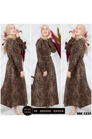 Büyük Beden Desenli Pamuklu Elbise Leopar 1 Büyük Beden Desenli Pamuklu Elbise Leopar 1