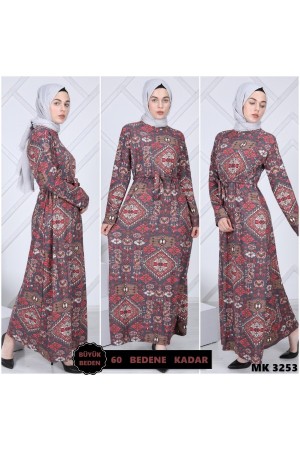 Büyük Beden Desenli Pamuklu Elbise Antrasit Büyük Beden Desenli Pamuklu Elbise Antrasit