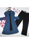 Büyük Beden Desenli Üçlü  Takım  kimono tunik pantolon   Mavi