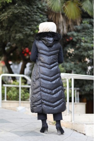 Hakiki Gerçek Elyaf Dolum Kapşonlu Şişme Yelek 120cm Siyah Hakiki Gerçek Elyaf Dolum Kapşonlu Şişme Yelek 120cm Siyah