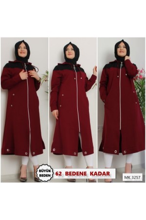 Büyük Beden Kapşonlu Üstü Parçalı İki İplik Kap  Bordo