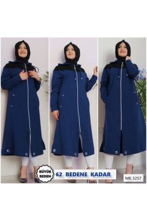 Büyük Beden Kapşonlu Üstü Parçalı İki İplik Kap  Petrol