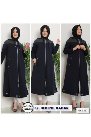 Büyük Beden Kapşonlu Üstü Parçalı İki İplik Kap  Lacivert