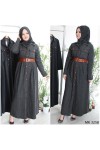 Büyük Beden Düğmeli Yumuşak Kaşe Ferace Elbise  Kemer Hediyeli  Füme Çizgili