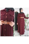 Büyük Beden Düğmeli Yumuşak Kaşe Ferace Elbise  Kemer Hediyeli  Bordo Zigzag