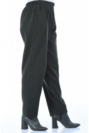 Büyük Beden Cepli Kışlık Lastikli Kaşe Pantolon  Siyah Küçük Kazayağı