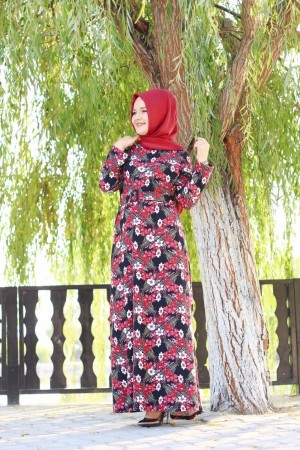 Büyük Beden Desenli Pamuklu Elbise Kemer Hediyeli Kırmızı Menekşe Büyük Beden Desenli Pamuklu Elbise Kemer Hediyeli Kırmızı Menekşe