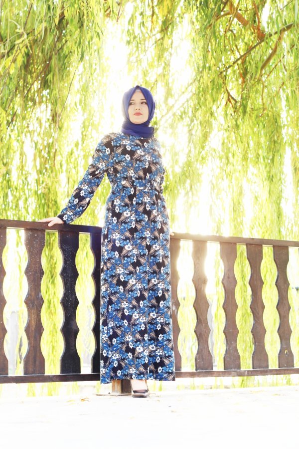 Büyük Beden Desenli Pamuklu Elbise Kemer Hediyeli Mavi Menekşe Büyük Beden Desenli Pamuklu Elbise Kemer Hediyeli Mavi Menekşe