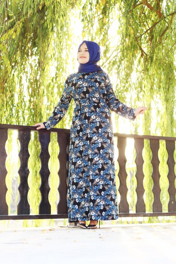 Büyük Beden Desenli Pamuklu Elbise Kemer Hediyeli Mavi Menekşe Büyük Beden Desenli Pamuklu Elbise Kemer Hediyeli Mavi Menekşe