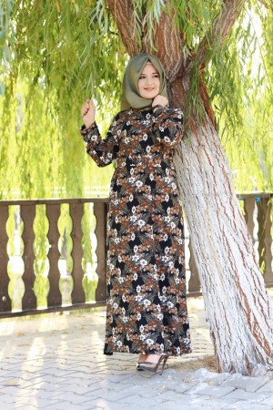 Büyük Beden Desenli Pamuklu Elbise Kemer Hediyeli Haki Menekşe Büyük Beden Desenli Pamuklu Elbise Kemer Hediyeli Haki Menekşe