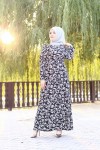 Büyük Beden Desenli Pamuklu Elbise  Kemer Hediyeli  Siyah Lale Desen