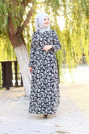 Büyük Beden Desenli Pamuklu Elbise Kemer Hediyeli Siyah Lale Desen Büyük Beden Desenli Pamuklu Elbise Kemer Hediyeli Siyah Lale Desen