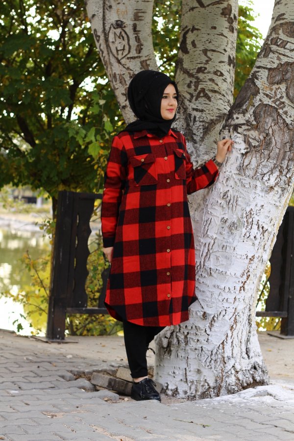 Büyük Beden Kalın Uzun Oduncu Gömlek Kırmızı Büyük Beden Kalın Uzun Oduncu Gömlek Kırmızı