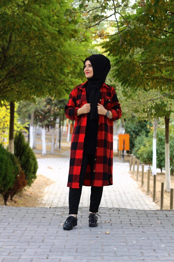 Büyük Beden Kalın Uzun Oduncu Gömlek Kırmızı Büyük Beden Kalın Uzun Oduncu Gömlek Kırmızı