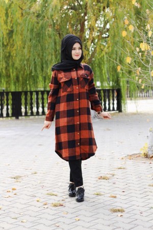 Büyük Beden Kalın Uzun Oduncu Gömlek Kiremit Büyük Beden Kalın Uzun Oduncu Gömlek Kiremit