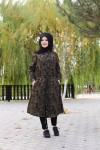 Büyük Beden Uzun Fermuarlı Bel Büzgülü Kamuflaj Kap  Haki