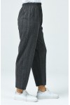 Büyük Beden Cepli Kışlık Lastikli Kaşe Pantolon  Füme Zigzag