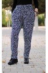 Büyük Beden Desenli Pamuk Süet Cepli Beli Lastikli Pantolon  Lacivert Kalpli