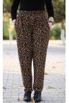Büyük Beden Desenli Pamuk Süet Cepli Beli Lastikli Pantolon  Küçük Leopar