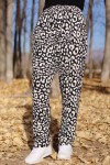 Büyük Beden Desenli Pamuk Süet Cepli Beli Lastikli Pantolon  Siyah Leopar