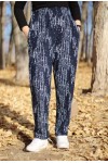 Büyük Beden Desenli Pamuk Süet Cepli Beli Lastikli Pantolon  Lacivert Matriks