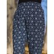 Büyük Beden Desenli Pamuk Süet Cepli Beli Lastikli Pantolon  Lacivert Papatya