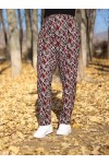 Büyük Beden Desenli Pamuk Süet Cepli Beli Lastikli Pantolon  Bordo Çarpı Desen