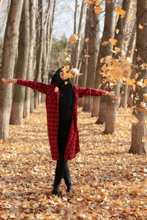 Büyük Beden Kalın Uzun Oduncu Gömlek  Üç Çizgili Kırmızı