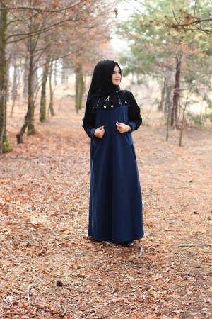 Büyük Beden Kapşonlu Kuş Gözü Detaylı Spor Ferace  Siyah Petrol