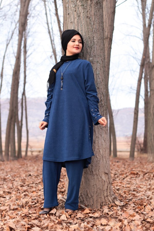 Büyük Beden Kuş Gözü Detaylı İkili Takım KOLYE HEDİYELİ Petrol Mavisi Büyük Beden Kuş Gözü Detaylı İkili Takım KOLYE HEDİYELİ Petrol Mavisi