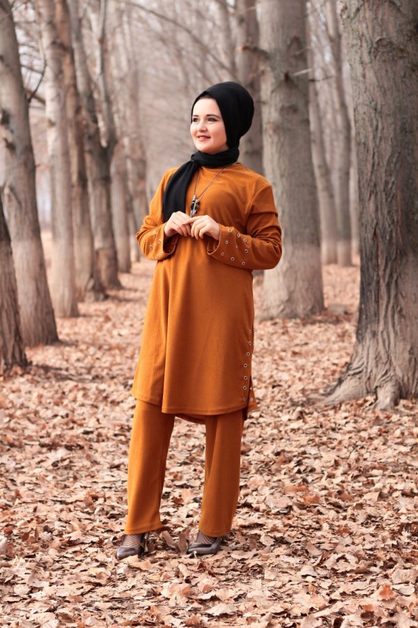 Büyük Beden Kuş Gözü Detaylı İkili Takım KOLYE HEDİYELİ Hardal Büyük Beden Kuş Gözü Detaylı İkili Takım KOLYE HEDİYELİ Hardal