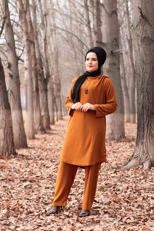 Büyük Beden Kuş Gözü Detaylı İkili Takım KOLYE HEDİYELİ Hardal Büyük Beden Kuş Gözü Detaylı İkili Takım KOLYE HEDİYELİ Hardal