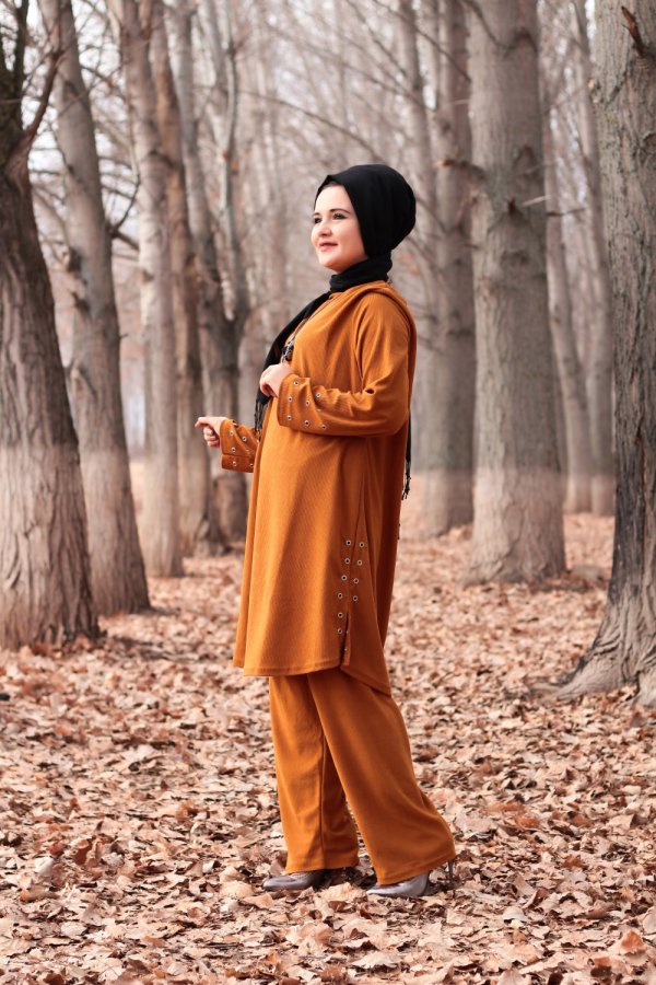 Büyük Beden Kuş Gözü Detaylı İkili Takım KOLYE HEDİYELİ Hardal Büyük Beden Kuş Gözü Detaylı İkili Takım KOLYE HEDİYELİ Hardal