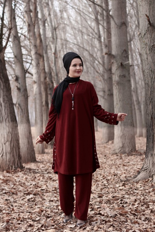 Büyük Beden Kuş Gözü Detaylı İkili Takım KOLYE HEDİYELİ Mürdüm Büyük Beden Kuş Gözü Detaylı İkili Takım KOLYE HEDİYELİ Mürdüm