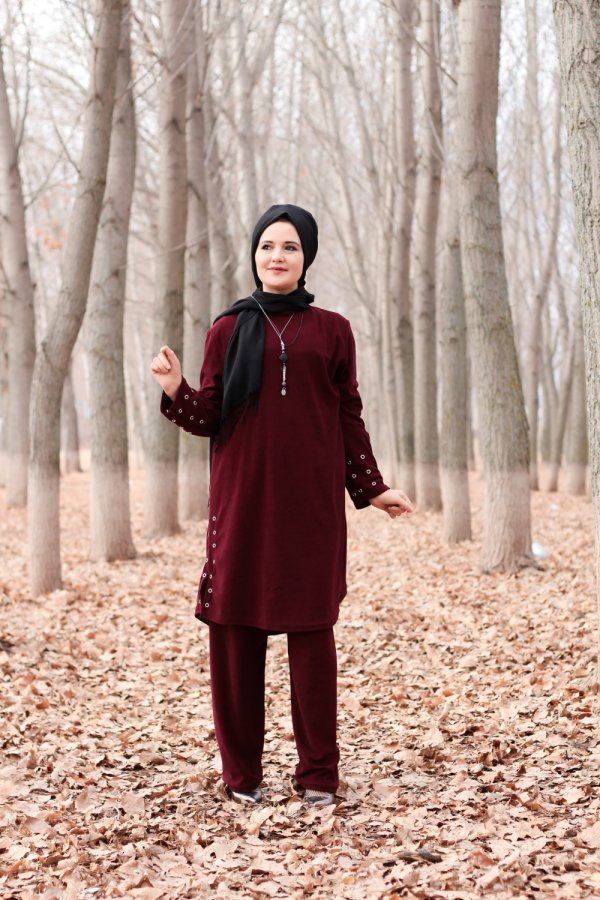 Büyük Beden Kuş Gözü Detaylı İkili Takım KOLYE HEDİYELİ Mürdüm Büyük Beden Kuş Gözü Detaylı İkili Takım KOLYE HEDİYELİ Mürdüm