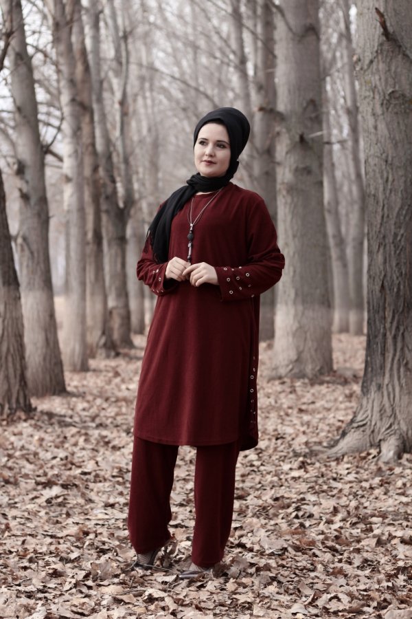 Büyük Beden Kuş Gözü Detaylı İkili Takım KOLYE HEDİYELİ Mürdüm Büyük Beden Kuş Gözü Detaylı İkili Takım KOLYE HEDİYELİ Mürdüm