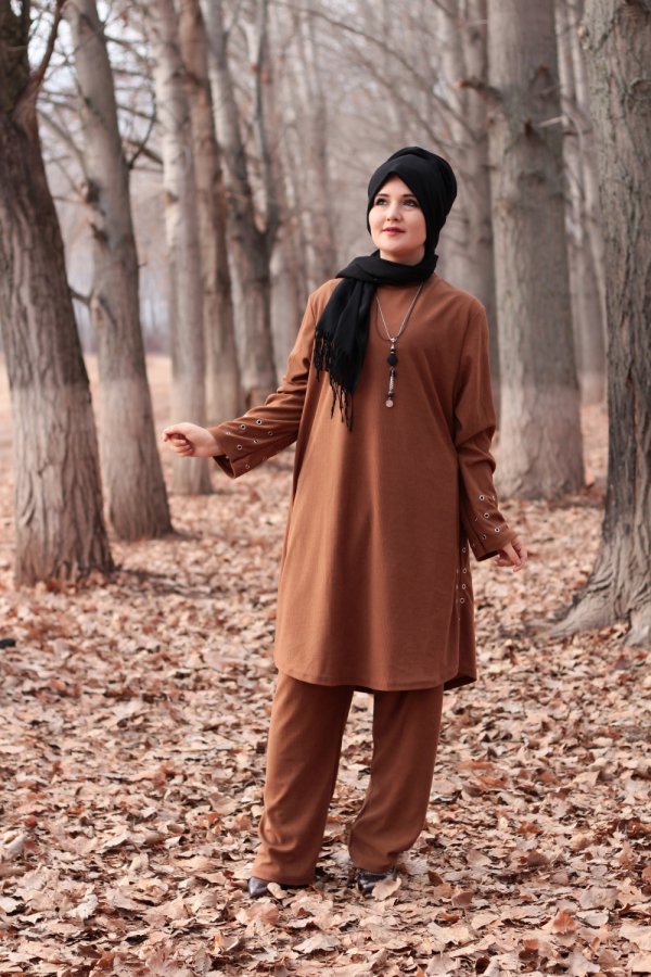 Büyük Beden Kuş Gözü Detaylı İkili Takım KOLYE HEDİYELİ Taba Büyük Beden Kuş Gözü Detaylı İkili Takım KOLYE HEDİYELİ Taba