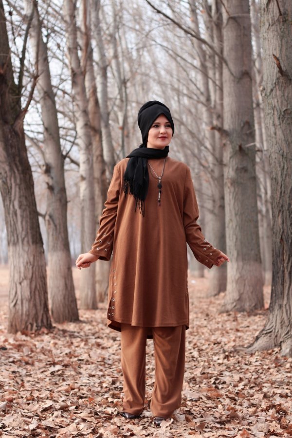 Büyük Beden Kuş Gözü Detaylı İkili Takım KOLYE HEDİYELİ Taba Büyük Beden Kuş Gözü Detaylı İkili Takım KOLYE HEDİYELİ Taba